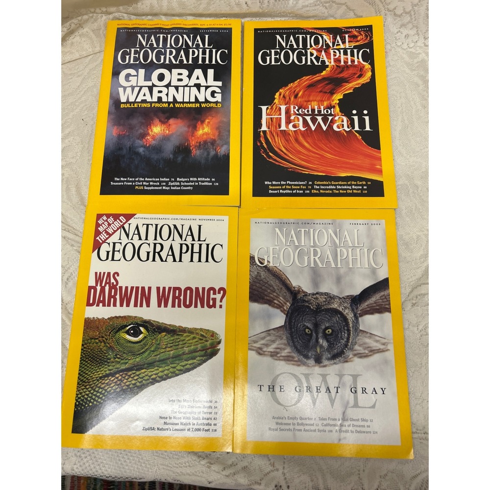 National Geographic Magazine Lot 4 Issues 2004-2005 Global Warning Hawaii Owl‎
